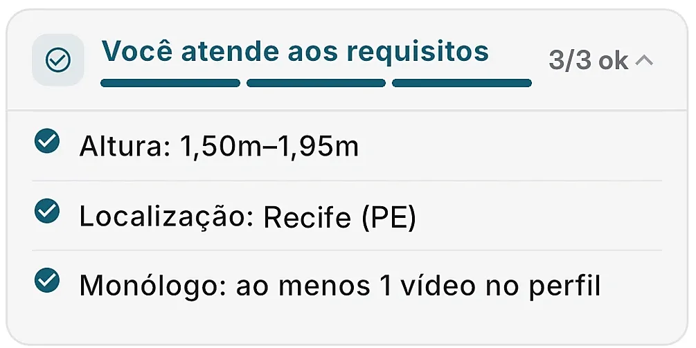 Cartão do app mostrando que você atende aos requisitos do papel